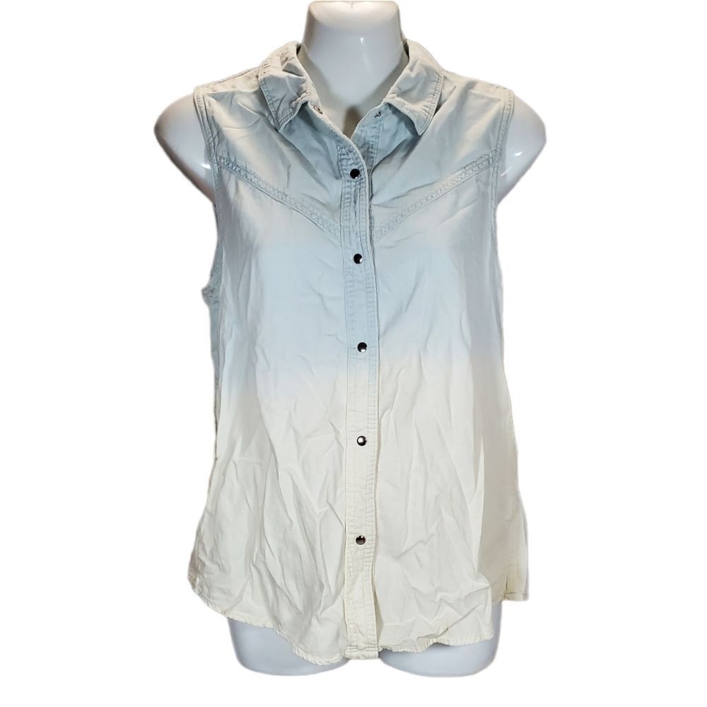 VINTAGE HAVANA fringed back dip dye sleeveless button down S